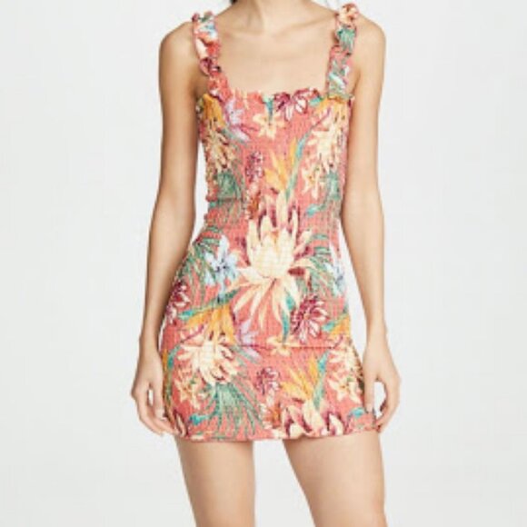 FARM Rio Lotus Floral Shirred Mini Dress - Picture 1 of 11